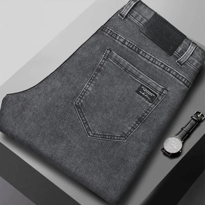 Men's Slim Jeans Korean Fashion Elastic Straight Casual Denim Pants Comfortable Work Male Spring Autumn Trousers Black Gray