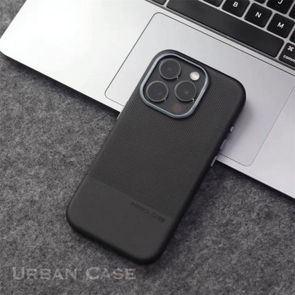 For Magsafe Fine Grained Leather Case For iPhone 17 Pro Max Ari 16 15 14 13 Metal Lens Frame Wireless Charge Accessories Cover