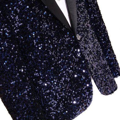 Shimmering Green Sequinned Blazer, Dazzling and Eye-catching, European Sizing, Men's Wedding Party Stage Dazzling Formal Wear