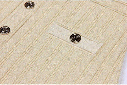 High Quality Fashionable Elastic Bright Silk Knitted Round Neck 7-inch Sleeve Single Row Button Lace Slim Fit Women's Dress