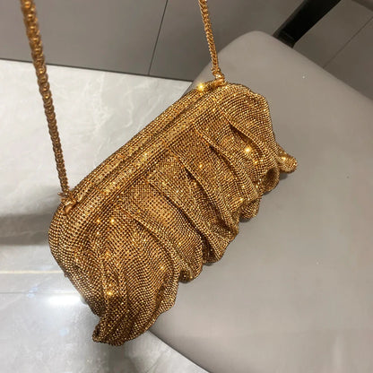 Shiny Handle Rhinestones Handmade Evening Clutch Bags New Folds Purses And Handbags Luxury Designer Wedding Party High Quality