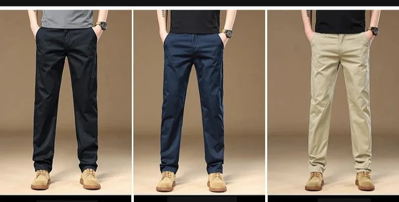97% Cotton Cargo Style Casual Pants Men's Splicing Straight Fashion Elastic Business Trousers Spring Autumn Male Clothes Pants