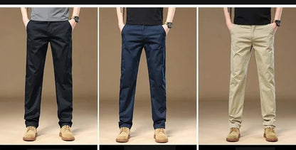 97% Cotton Cargo Style Casual Pants Men's Splicing Straight Fashion Elastic Business Trousers Spring Autumn Male Clothes Pants