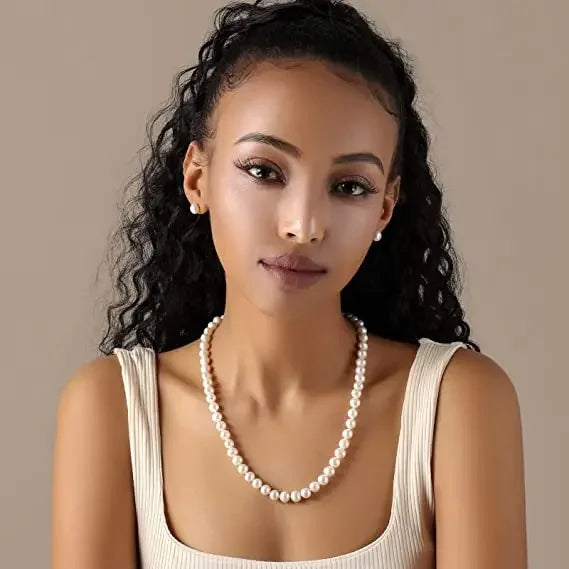 8-10MM Baroque Natural Freshwater Pearl Necklaces for Women 925 Sterling Silver Necklaces Jewelry 40-50cm Length