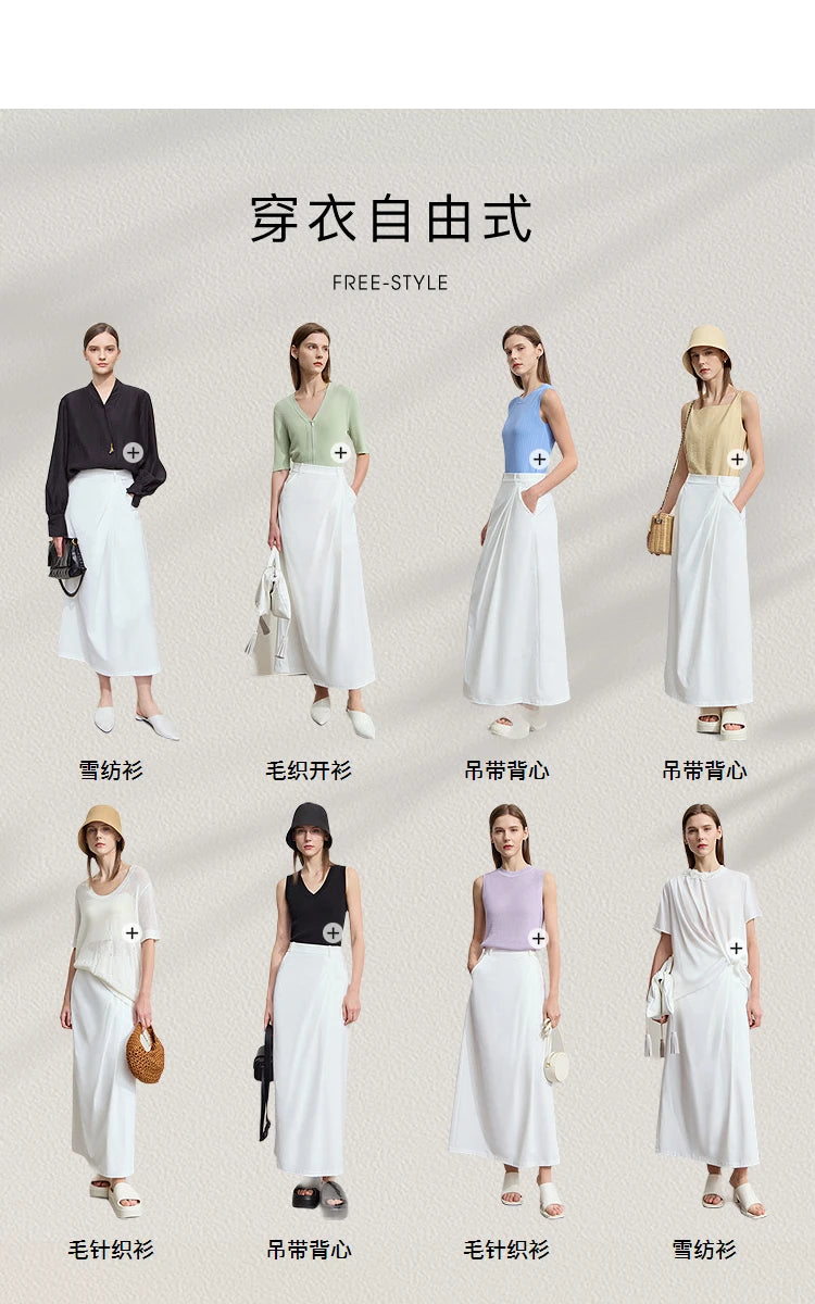 Minimalism 2025 New Long Skirts For Women Summer Vocation Black Pleated Elegant Office Lady Commuting Loose Skirt 12542102