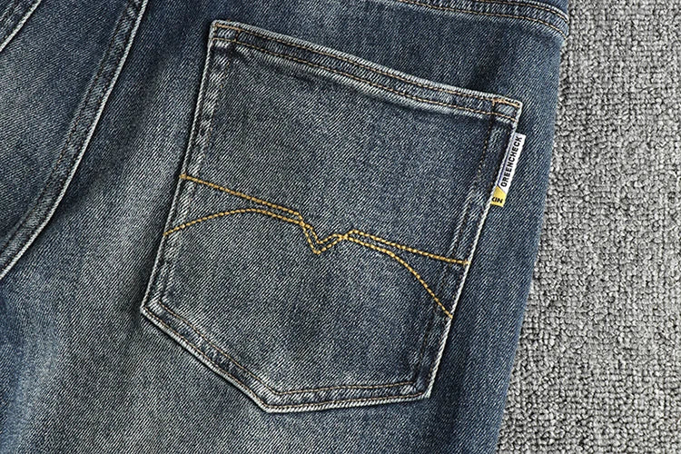 Embroidery embellished white to do old American vintage jeans men slim small straight leg fashion all-match youth pants