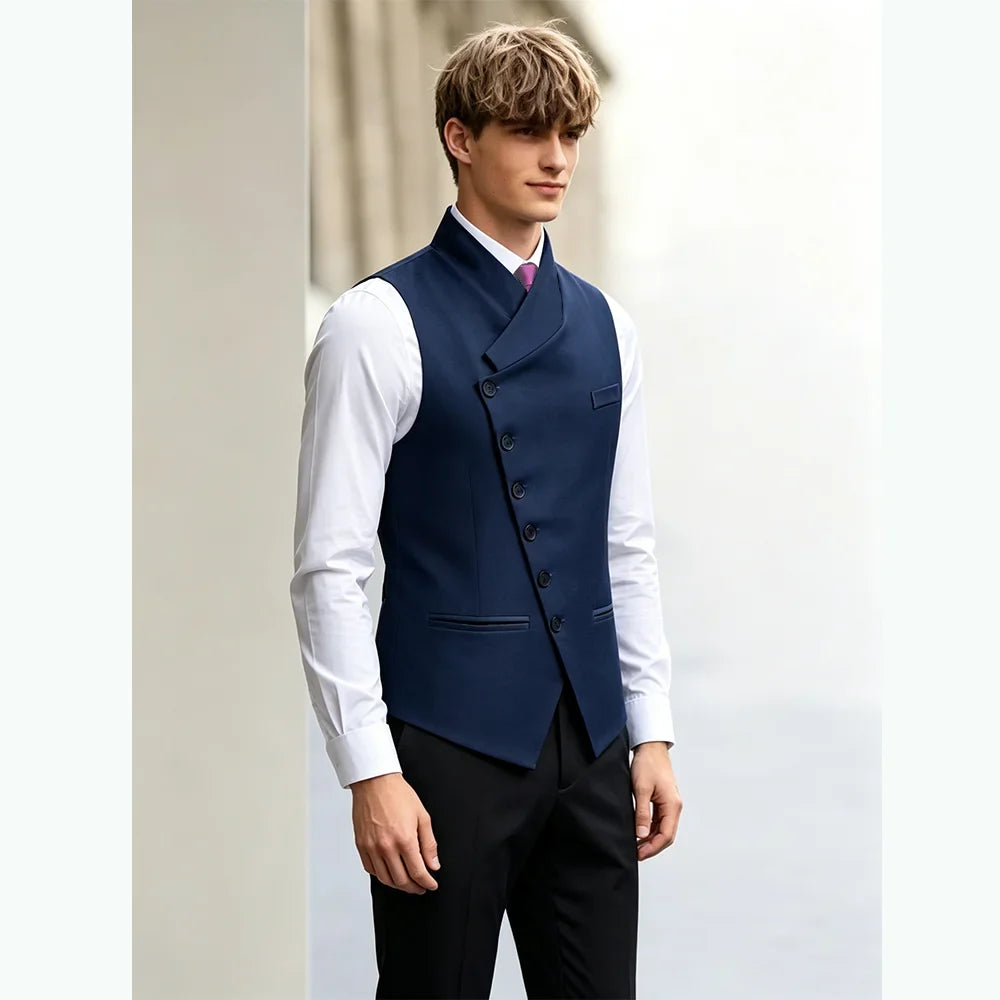 Men's Suit Vest, Chic Solid Slant-breasted Waistcoat for Men, Males Black/Grey Vest for Grooms Wedding Party Business Prom
