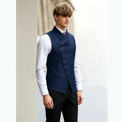 Men's Suit Vest, Chic Solid Slant-breasted Waistcoat for Men, Males Black/Grey Vest for Grooms Wedding Party Business Prom