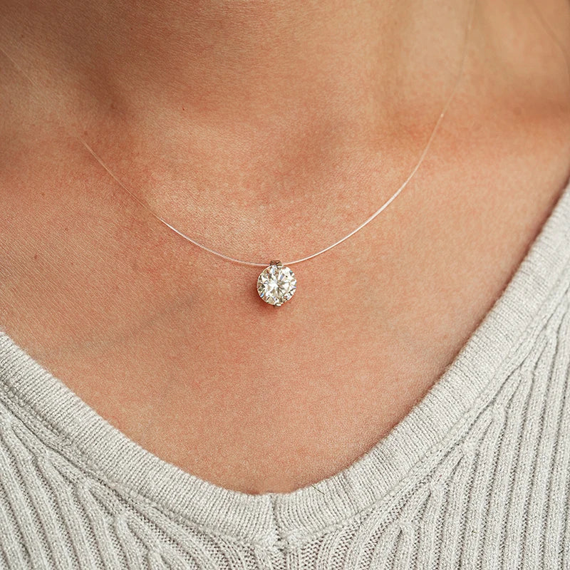 0.5-5CT Brilliant Cut Certified Moissanite Necklace for Women Sparkling Fishing Line Pendant Pure S925 Plated 18k Gold