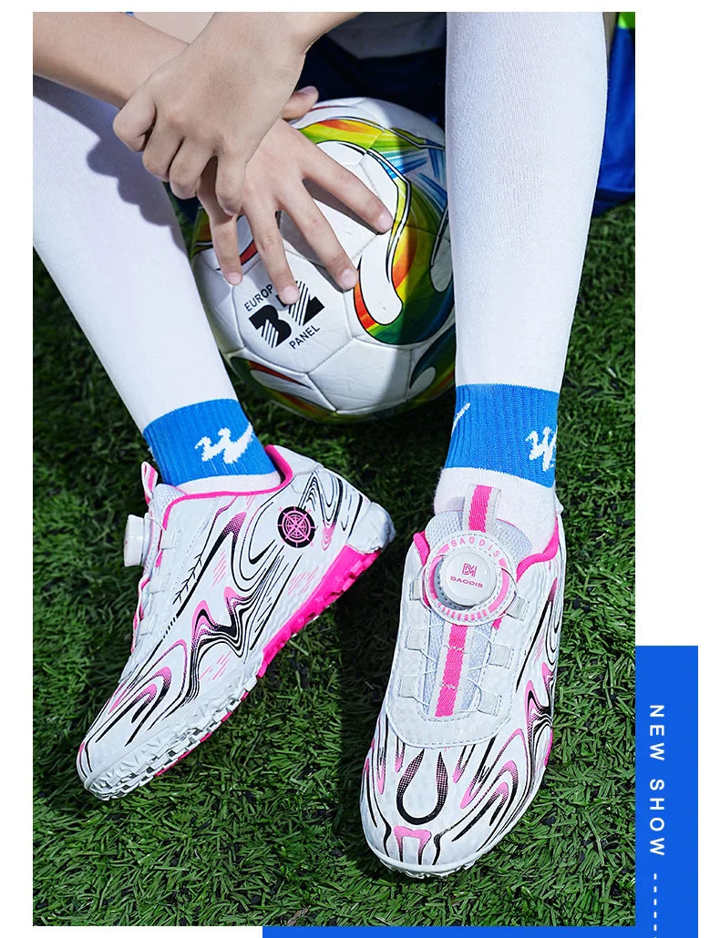 Kids Soccer Cleats Boys Girls Professional Football Shoes FG/TF Grass Training Non-Slip Athletic Sneakers Breathable Comfortable