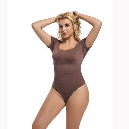 Bodysuits Sexy Ribbed One Piece Square Neck Short Sleeve Bodysuits Tummy Control Open Crotch Bodysuit Shapewear Suit
