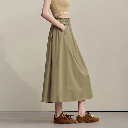 Women's Skirt 2026 Summer New Ruffle Hem Elastic Waist A-Line Midi Skirt Casual Outdoor Loose Fit Skirt For Women 12622013
