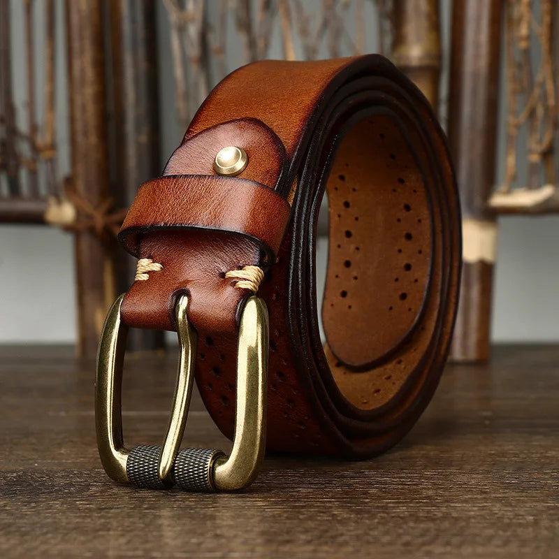 2024 Fashion Men's Belt  Genuine Leather Pure Cowhide Pin Buckle Vintage Belt for Trap Male Jeans for Man Luxury Designer