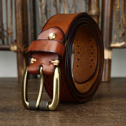 2024 Fashion Men's Belt  Genuine Leather Pure Cowhide Pin Buckle Vintage Belt for Trap Male Jeans for Man Luxury Designer