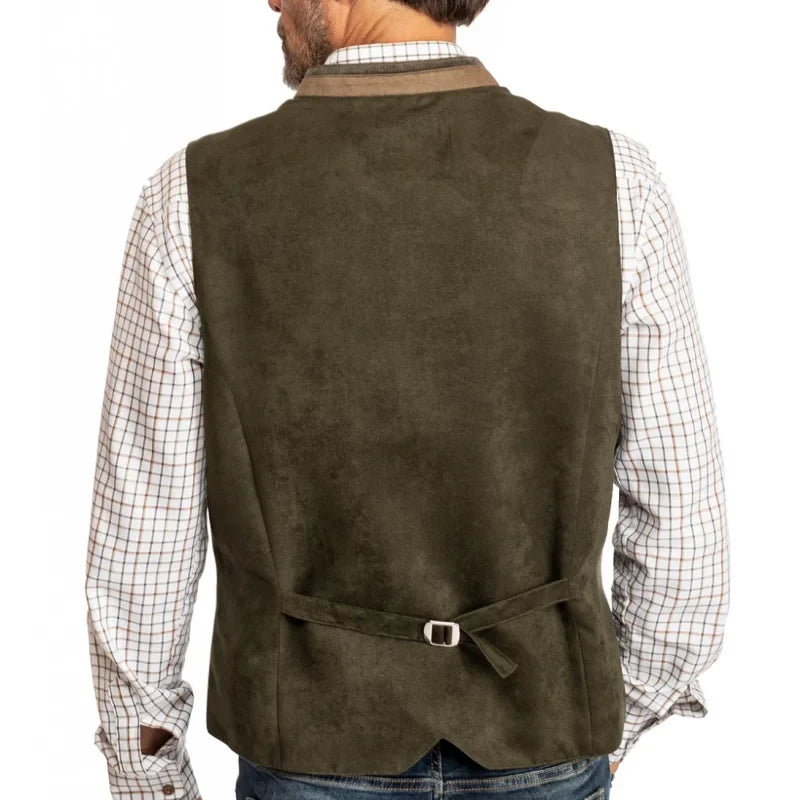 Men Vest Green Suede Velvet With Collar Single Breasted Waistcoat For Wedding Banquet Party Business Work Casual Daily Men Vest
