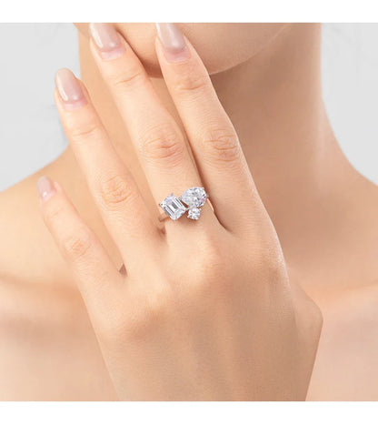 Real 925 Sterling Silver Luxury Geometric Dazzling Emerald Cut Zirconia Ring For Women Classic Wedding Fine Jewelry Gifts