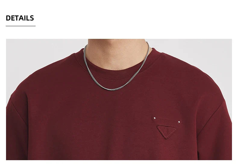 Men's Heavyweight 280g 2026 Summer New Cotton Solid Color Short Sleeve T-Shirt Crew Neck Triangle Label All-match Minimalist Tee