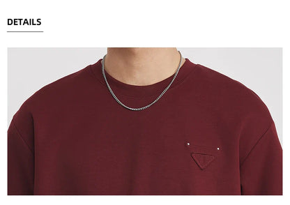 Men's Heavyweight 280g 2026 Summer New Cotton Solid Color Short Sleeve T-Shirt Crew Neck Triangle Label All-match Minimalist Tee
