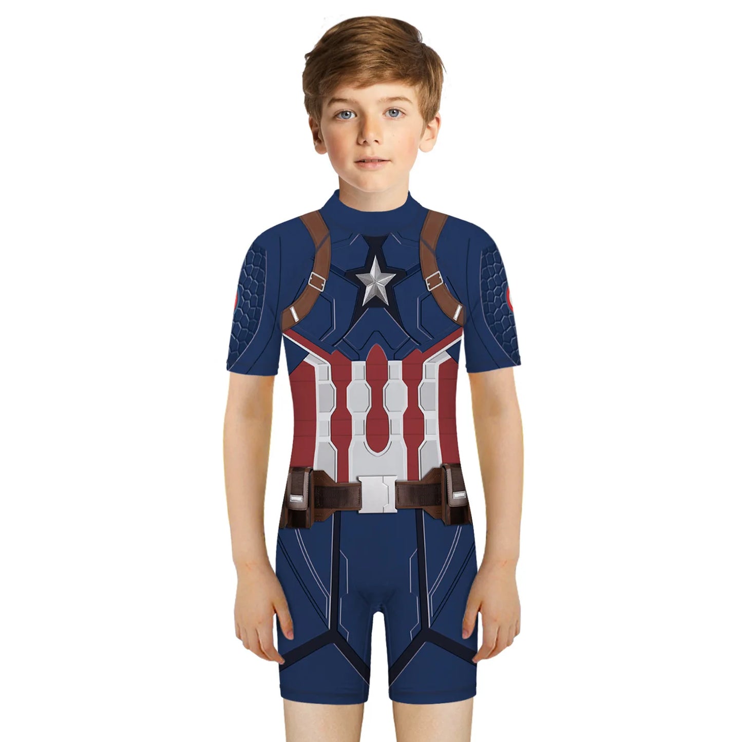 Children One Pieces Swimsuit Superhero 3D Print Playsuit Child Short Sleeve Swimwear Beach Bathing Suit Swim Wear For Boys Girls