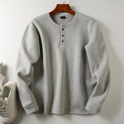 Men's Fleece - Lined Thickened Long - Sleeved Henley Neck Waffle Knit T - Shirt