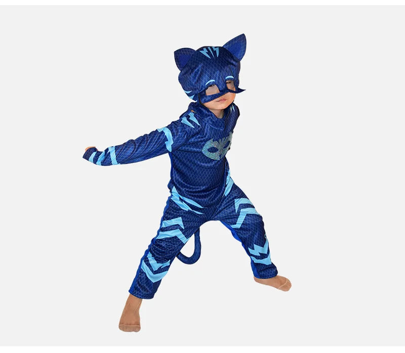 Blue Red Green Jumpsuits Cartoon Pj Cosplay Costume with Mask Night Hero Halloween Birthday Party Dress Sets Christmas Costumes