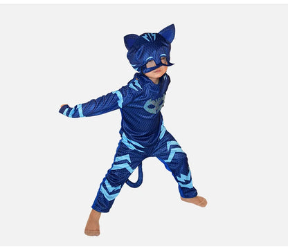 Blue Red Green Jumpsuits Cartoon Pj Cosplay Costume with Mask Night Hero Halloween Birthday Party Dress Sets Christmas Costumes