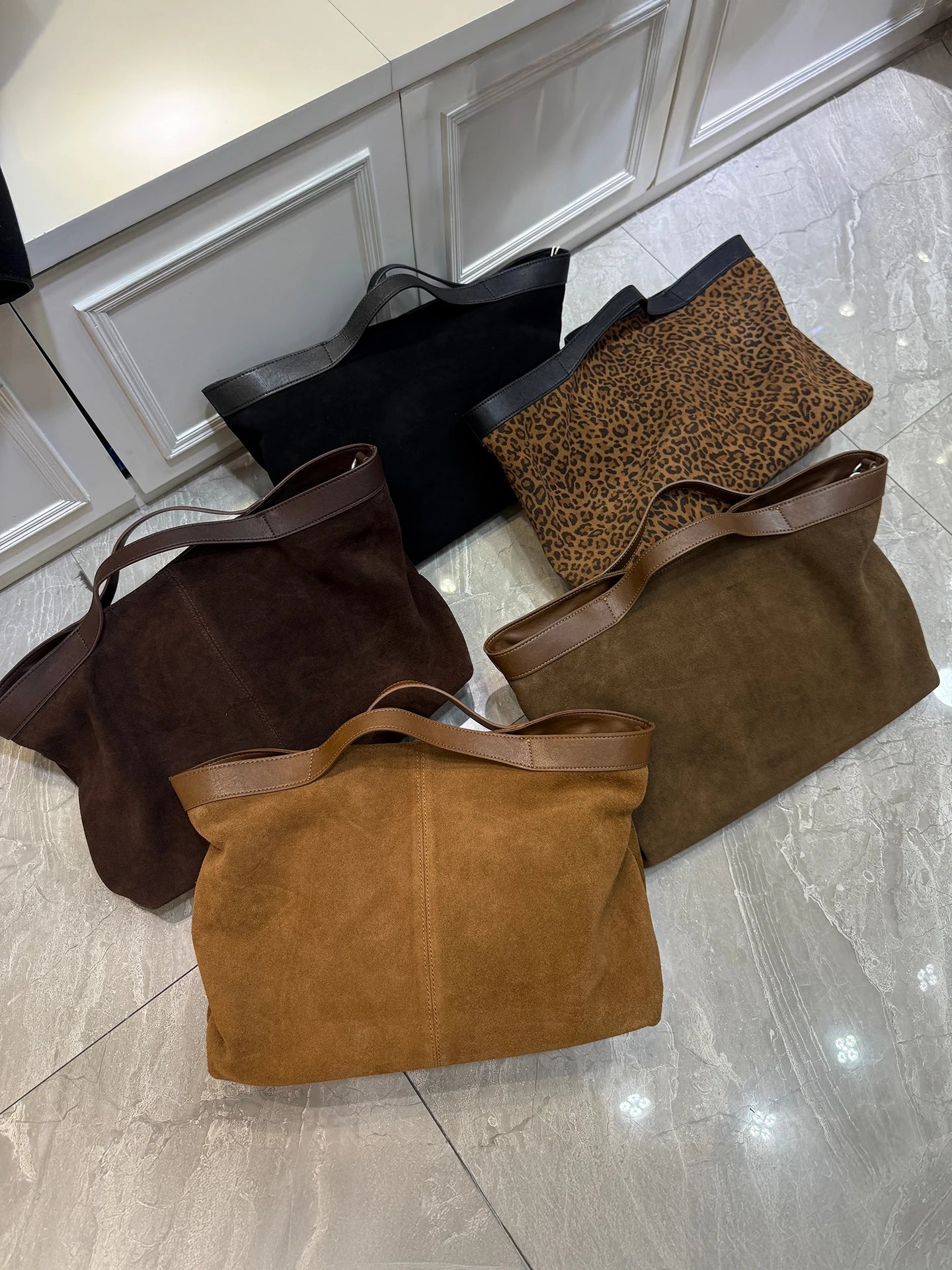 Suede Leather Women's Bag Tote Bag Large Shoulder Crossbody Bags Luxury Designer Trend Animal Leopard Print Handbag New In