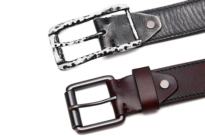 3.8CM Retro Real Genuine Leather Belt Luxury Thick Rivet Belts Men Leather Vintage Strap Male Wide Jeans Ceinture Black Waist