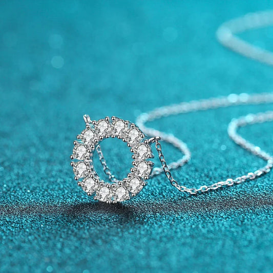 Full Moissanite Round Pendant Necklace Original 925 Sterling Sliver Chain Plated 18k White Gold Fine Necklace for Women