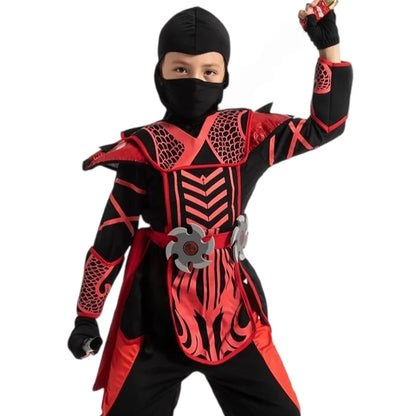 Ninja Halloween Costume for Boys Girls Superhero Outfit with Accessories Red Golden Ninja Carnival Party Cosplay Clothes