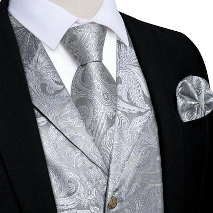 Men's Vest Tie Set Paisley Tuxedo Suit Waistcoat and Necktie Hankerchief Cufflinks for Wedding Party Groom Clothing