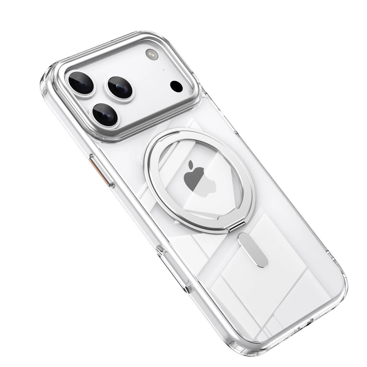 360° Rotating Stand Magnetic Orange Case For iPhone 17 Pro Max 17Air 17Pro Luxury Metal Button Folding Bracket Shockproof Cover