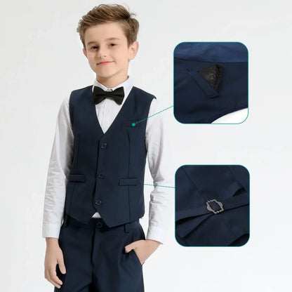 Kids Clothes Boys Suit Wedding Flower Formal Easter Child Party Ceremony Birthday Costume Photography with Vest Pants 5PCS