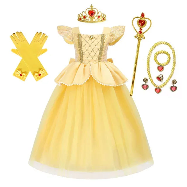 Belle Princess Dress Girls Cosplay Beauty and The Beast Cinderella Snow White Costumes Kids Halloween Carnival Clothes