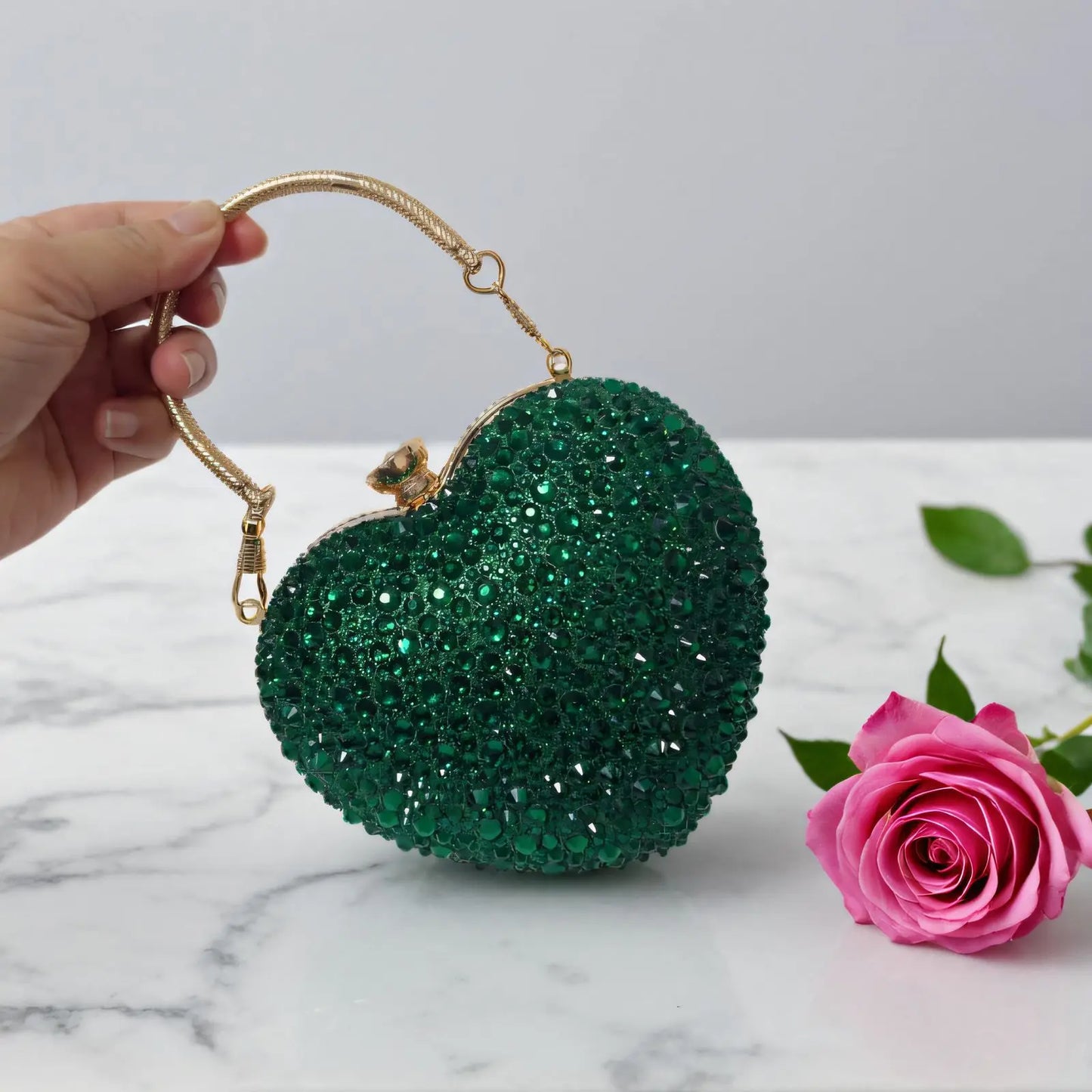 Designer Luxury Diamond Heart-shaped Bag Red Rhinestone Evening Clutch Purse Female Wedding Handbag Woman Chain Shoulder Bags