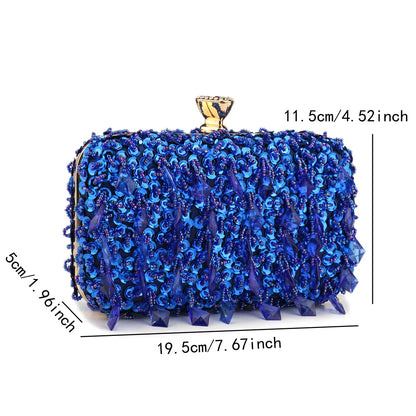 Glitter Party Dinner Evening Bags Purple Color Tassel Acrylic Clutch Bags Flap Fashion Metal Chain Diamonds Handbags Beading