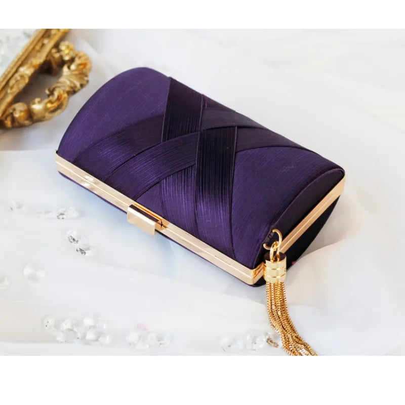 Silky Satin Tassel Banquet Bag, Women Elegant Chain Evening Clutch, Cheongsam Fashion Handbag