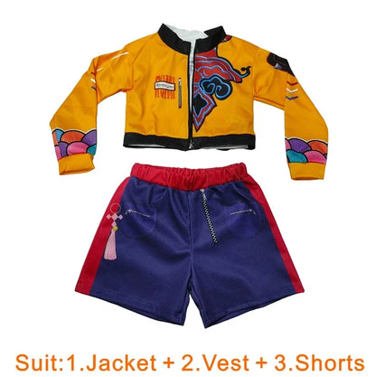 Movie Rumi Cosplay Costume for Girl Halloween Carnival Christmas Rumi Orange Jacket Vest and Shorts Three-piece Set Dress Up