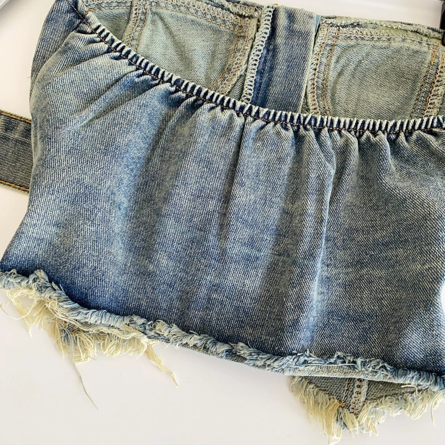 Vintage Denim Strapless Camis Backless Irregular Raw Hem Slim Distressed Crop Top Ladies Sashes Sexy Club Lingerie Top