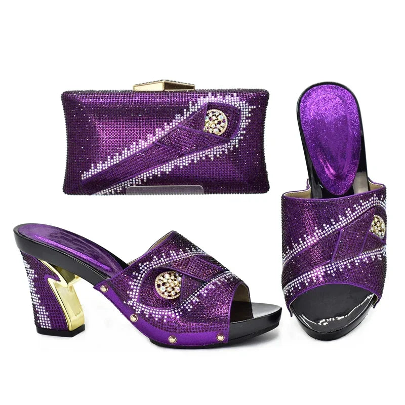 Italian Matching Shoes and Bag Set Decorated with Rhinestone African Shoes and Bag Set for Wedding High Quality Shoes Bag