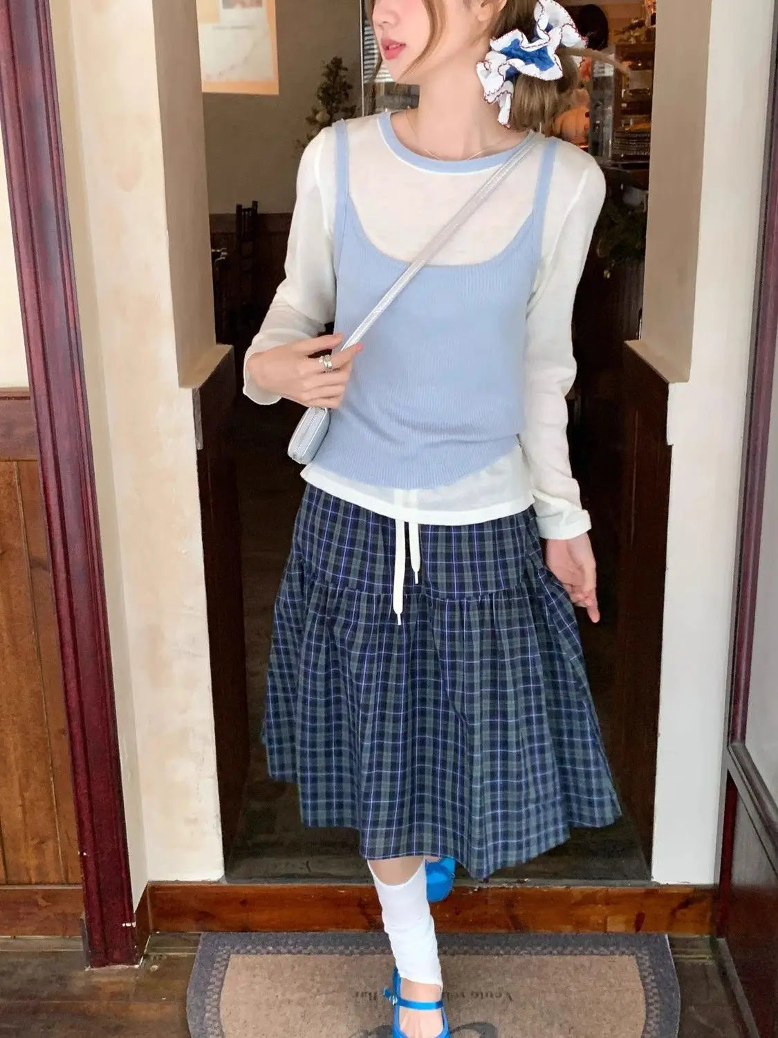 Sweet Vintage Plaid Striped Print Skirt Women High Waist Pleated Korean Style Skirt Korean Fashion Cute Skirt Woman