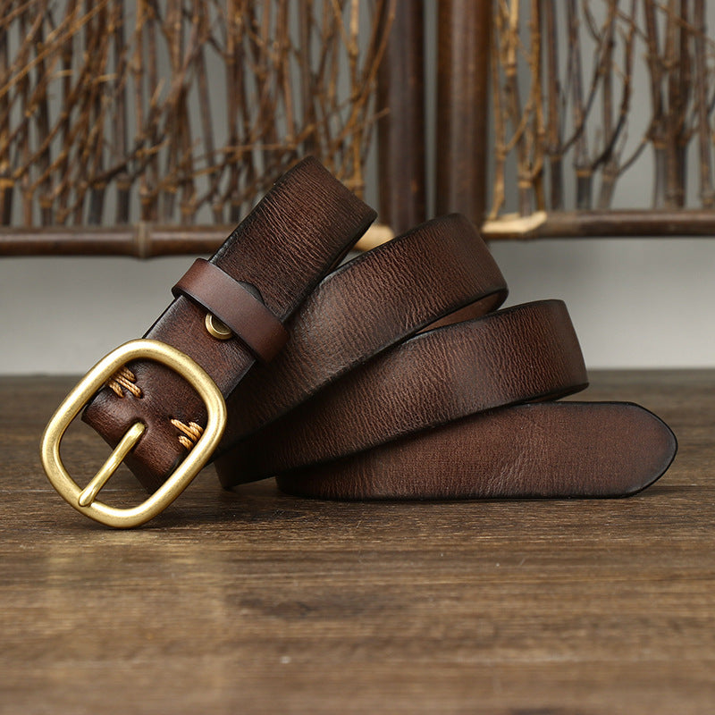 2.8CM Ladies Pure Cowhide High Quality Genuine Leather Belts for Women Brass Buckle Jeans Cowboy Waist Belt Luxury Designer