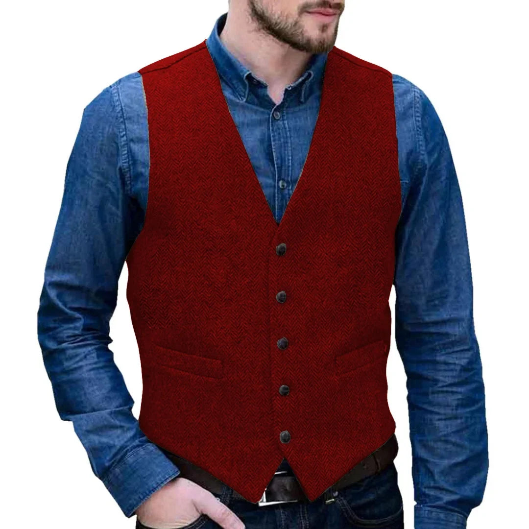 Men Vest Gray Herringbone Single Button V Neck Waistcoat For Wedding Business Casual Formal Wedding Daily Work Men Suit Vest