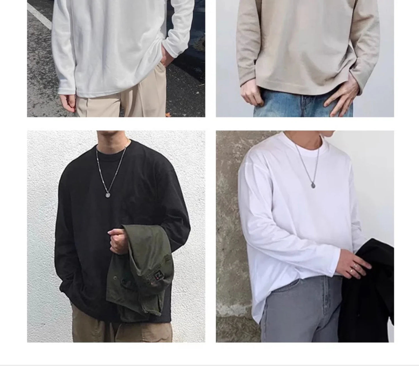 Men's 260G Long Sleeve T Shirts 2025 Spring Pure Cotton Solid Color Basic Crew-Neck Undershirt Men's Loose Tops 11 Color