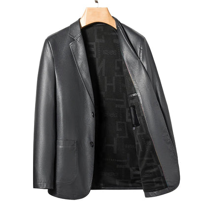 2025 Men's Slim Fit Leather Jacket High-Quality Fashion Trend All-Matching Autumn Winter Blazer for Stylish Men