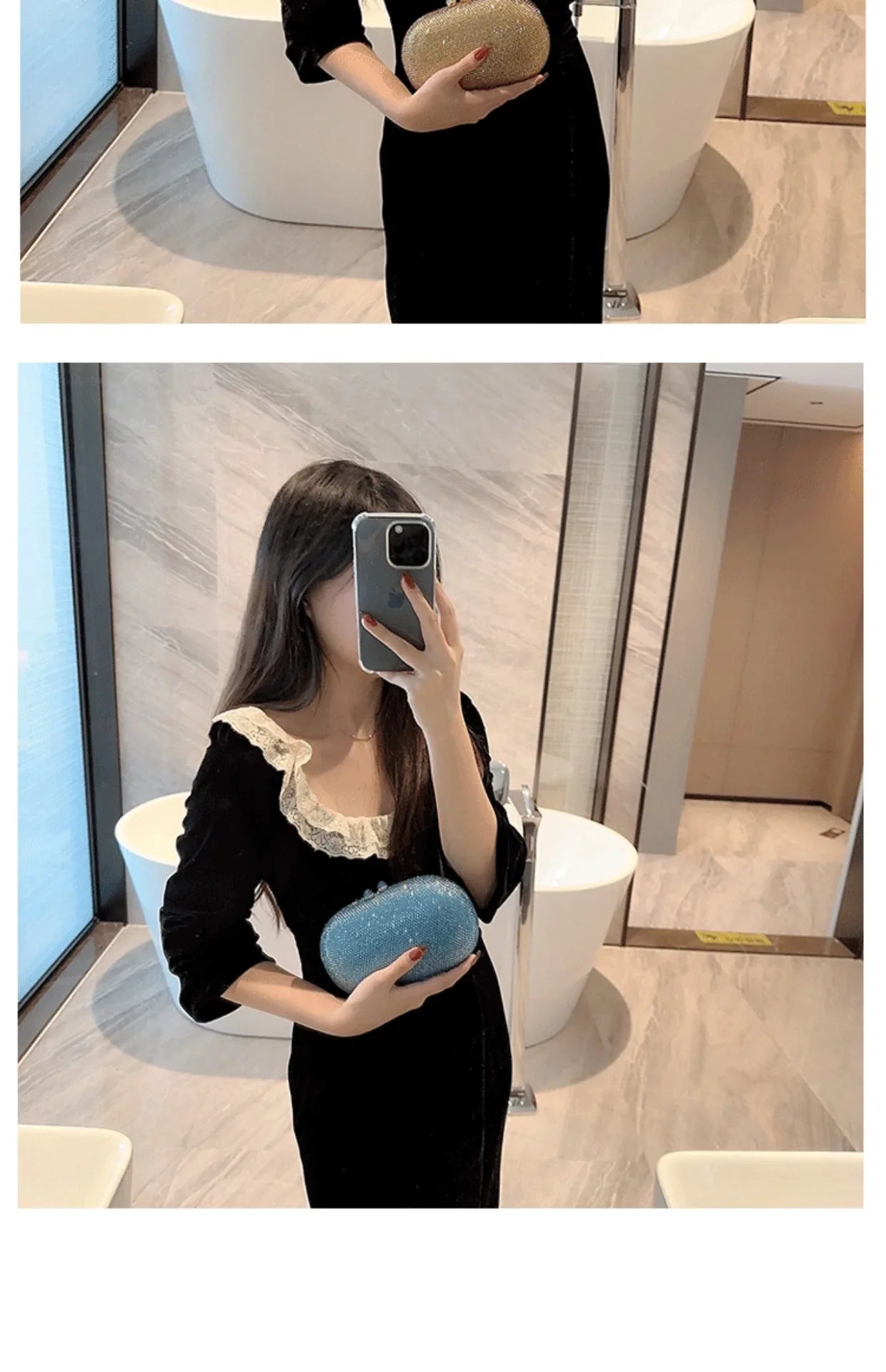 Fashionable Diamond Encrusted Evening Clutch Women's Handbag Luxury Oval Shape Ball Gown Purse Korean Style Hard  Handbag