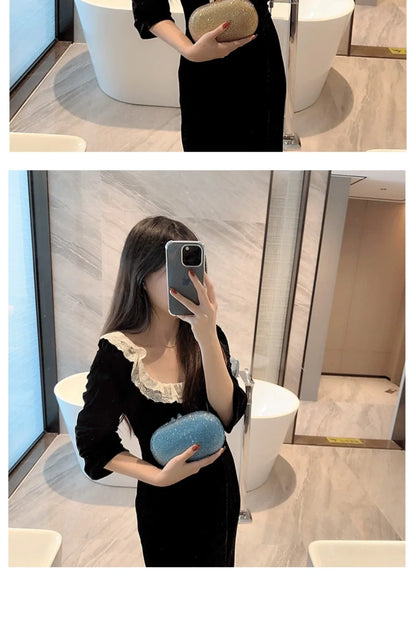 Fashionable Diamond Encrusted Evening Clutch Women's Handbag Luxury Oval Shape Ball Gown Purse Korean Style Hard  Handbag