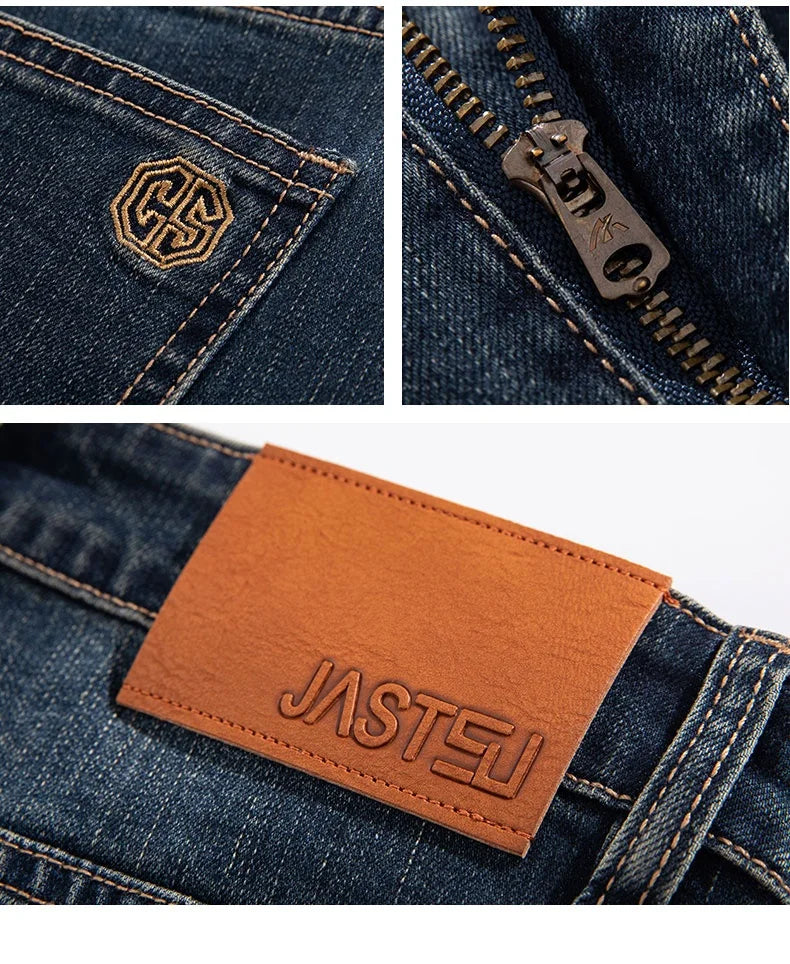 2025 New High-end High-quality Denim Double-core Cotton Elastic Jeans Retro Nostalgic Men's Straight-fit Trousers