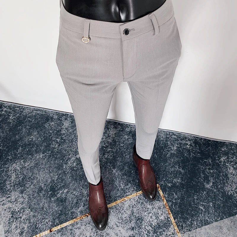2025 Spring and Summer New Men's Casual Business Dress Pants Fashion Social Solid Wedding Party Suit Pants Slim Fit Suit Pants