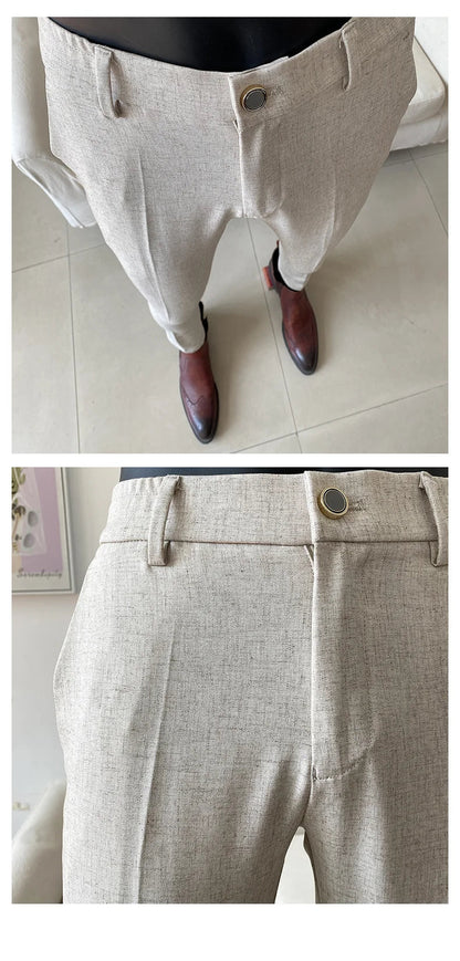Summer New Men's Casual Stretch Trousers High Quality Fashion Slim Fit Solid Color Formal Business Social Office Suit Pants